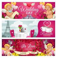 Romantic cards. Wedding day, forever love, dinner vector