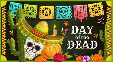 Mexican sugar skull with sombrero. Day of the Dead vector