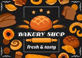 Bread and bakery shop baked food products vector