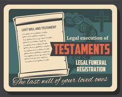 Ejecución de testamento y servicio funerario. vector