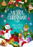 Snowman, Christmas elf, Xmas gifts and presents vector