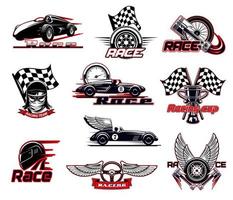 carrera de autos, conjunto de iconos de vectores de carreras de autos