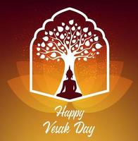 Vesak Day. Buddha sit under Bodhi tree vector