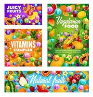 Juicy fruits and vitamins, natural organic fruits vector