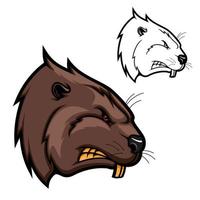 Head of beaver animal icon, angry rodent mascot vector