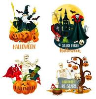 Halloween characters, scary monsters and villains vector