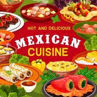 Mexican food frame of vegetable, meat and fish vector