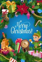 Christmas elf and Xmas tree garland with gifts vector