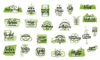 Eco energy, green leaf, light bulb, recycle icons vector