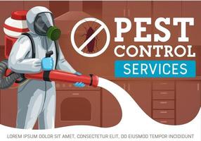Exterminator spraying insecticide. Pest control vector