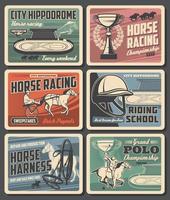 Horse racing hippodrome, racehorses and jockeys vector