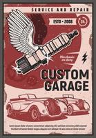 Retro cars, mechanic gears and spark plug vector