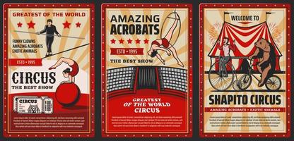 Big top circus, shapito acrobats and animals vector