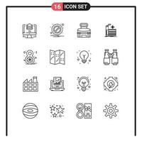 Universal Icon Symbols Group of 16 Modern Outlines of eight business building factory stadium Editable Vector Design Elements