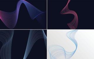 Set of 4 geometric wave pattern background Abstract waving line vector