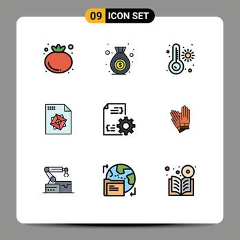 conjunto de 9 iconos de interfaz de usuario modernos signos de símbolos para la gestión de edificios archivo de termómetro desarrollar elementos de diseño de vectores editables