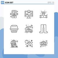 Pack of 9 Modern Outlines Signs and Symbols for Web Print Media such as controls retail mechanical cart valve Editable Vector Design Elements