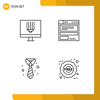 paquete de línea de 4 símbolos universales de codificación de desarrollo empresarial navegador corbata elementos de diseño vectorial editables vector