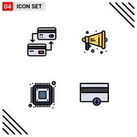 grupo de símbolos de icono universal de 4 colores planos de línea de relleno modernos de datos de tarjeta de crédito cifrado de altavoz elementos de diseño vectorial editables vector