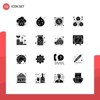 16 Universal Solid Glyphs Set for Web and Mobile Applications programing development analysis design money Editable Vector Design Elements