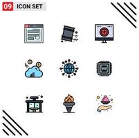 Pack of 9 Modern Filledline Flat Colors Signs and Symbols for Web Print Media such as marketing recovery environment medicine computer Editable Vector Design Elements