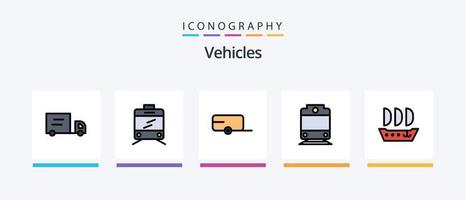 la línea de vehículos llenó el paquete de 5 iconos, incluido el transporte. doble. vehículos cubierta mochila propulsora diseño de iconos creativos vector