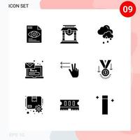 Universal Icon Symbols Group of 9 Modern Solid Glyphs of gesture login cloud message email Editable Vector Design Elements