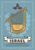 Israel travel and Jewish harp with laurel wreath vector