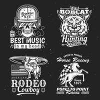 estampado en camiseta. música, caza, carreras y rodeo vector