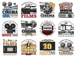 cine y cine, iconos cinematográficos vector