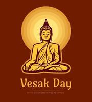 Vesak Day. Buddha sit under full moon vector