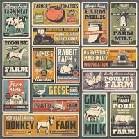 Agriculture and farm retro posters vector