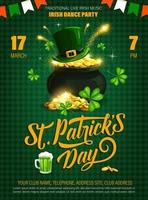 Patricks Day party poster, Irish religion holiday vector