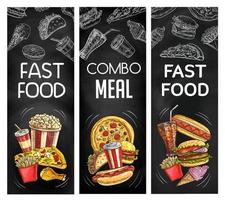 pancartas negras de pizarra de comida rápida vector