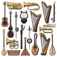 Musical instruments, isolated vector icons