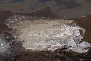 Ice surface of the river. Texture of ice shards. Winter background. photo