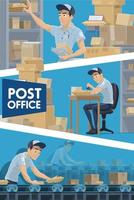 Postmen with parcels and letters at post office vector