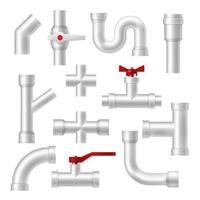 Pipes and plumbing fittings vector set