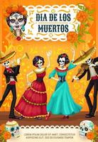 Dia de los Muertos, skeletons skulls dancing vector