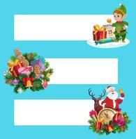 Santa, Christmas gifts and elf. Xmas banners vector