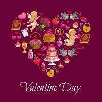 Valentine day, love hearts, cupids and flowers vector