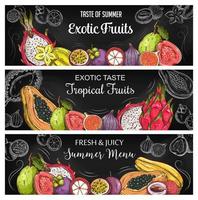 Tropical fruits sketch vector banners