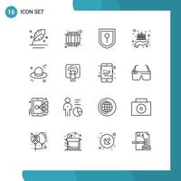 16 Universal Outlines Set for Web and Mobile Applications cap wealth drink market investment Editable Vector Design Elements