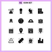 Set of 16 Commercial Solid Glyphs pack for medal badges pencile badge hardware Editable Vector Design Elements