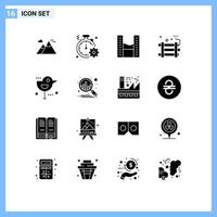 Modern Set of 16 Solid Glyphs Pictograph of party bomb explosive gear dynamite twin towers Editable Vector Design Elements