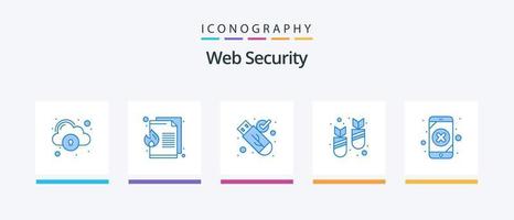 Web Security Blue 5 Icon Pack Including data. virus. security. ddos. attack. Creative Icons Design vector