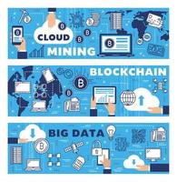 Big data cloud, cryptocurrency mining blockchain vector