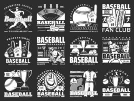 Baseball players with bats, balls and trophy cups vector