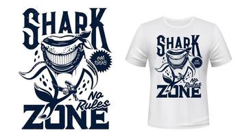 T-shirt print with shark animal mascot vector