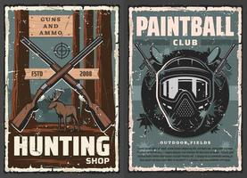Hunting sport shotguns, paintball guns and mask vector
